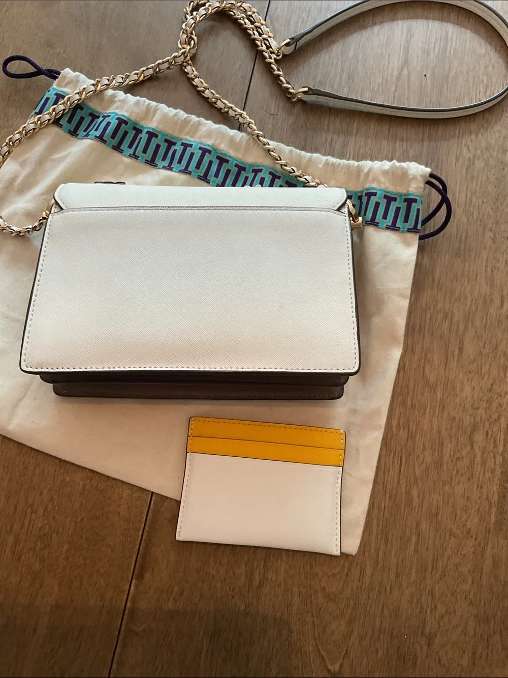 Tory Burch White Leather Crossbody with Floral Embroidery